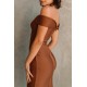 Shop Alieva Jade Off-Shoulder Bandage Dress (Tawny Brown)