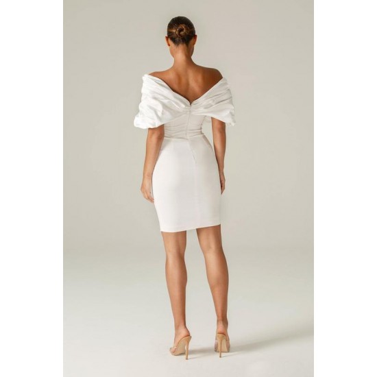 Shop Alieva Maribel Crepe Ruffle Shoulder Dress (White)