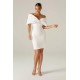 Shop Alieva Maribel Crepe Ruffle Shoulder Dress (White)