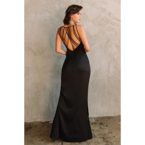 Shop Alieva Marlyn Strappy Satin Gown (Black)
