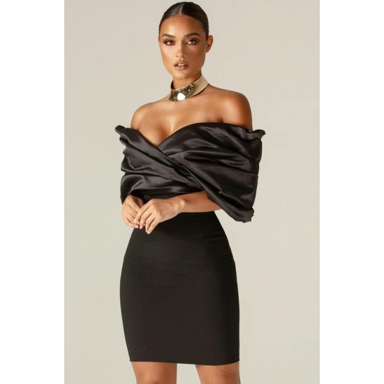 Shop Alieva Maribel Crepe Ruffle Shoulder Dress (Black)