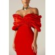 Shop Alieva Maribel Crepe Ruffle Shoulder Dress (Red)