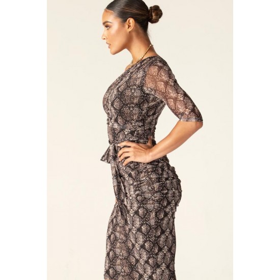 Shop Alieva Dolly Elegant Midi Dress (Snake Print)