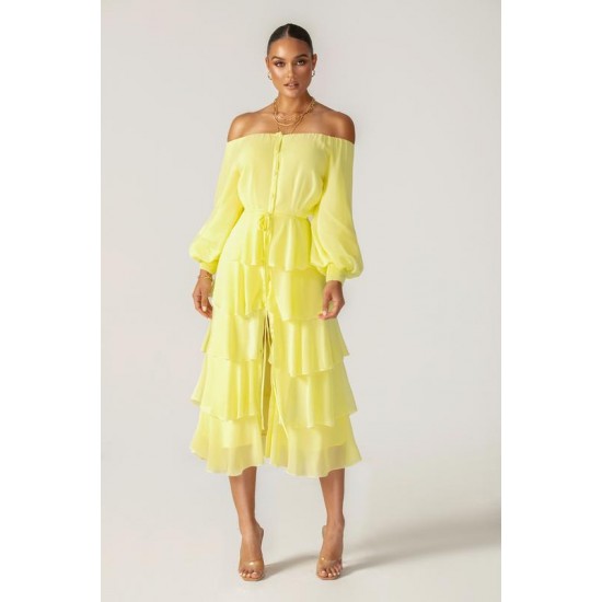 Shop Alieva Dorra Floral Chiffon Dress (Yellow)